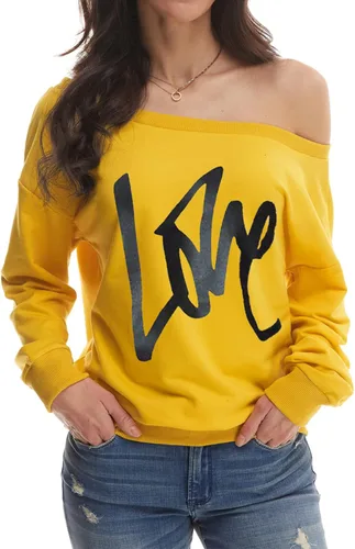 Miniatura 2 de Yanekop - Sudadera holgada de hombros descubiertos con la palabra love estampada, sin botones, para mujer