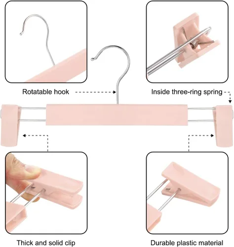 Miniatura 2 de GUANJUNE Perchas para pantalones, soportes para faldas que ahorran espacio con ganchos giratorios de 360°, clips ajustables, perchas para Rosa