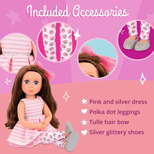 Miniatura 3 de Glitter Girls – Muñeca de moda de 14 pulgadas – Cabello castaño y ojos azules – Vestido rosa, zapatos brillantes y lazo para el cabello – Muñecas