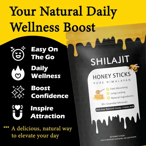 Miniatura 4 de Paquetes de miel Rone con shilajit del Himalaya, miel natural, azafrán, refuerzo de energía y apoyo inmunológico, más de 85 oligominerales, 75% más