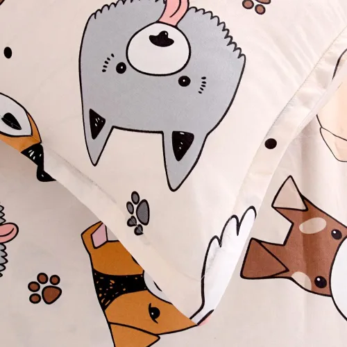 Miniatura 6 de Juego de 2 sábanas bajeras y fundas de almohada suaves para cama con bonitos patrones de cachorros, sábanas estampadas con patrón de perritos para 2