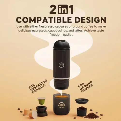 Miniatura 3 de Máquina de café espresso portátil con autocalentamiento de 3-4 minutos, cafetera eléctrica recargable de 12 V, 19 bares, compatible con cápsulas NS