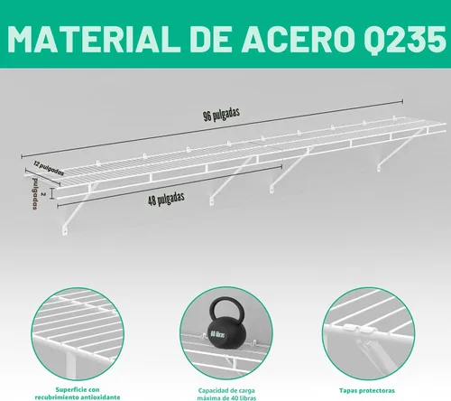 Miniatura 3 de HAUSHOF Estantes de armario montados en la pared, paquete de 4 estantes de alambre blanco de 4 pies x 12 pulgadas para lavandería, armario