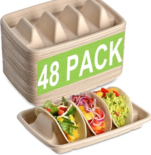 Miniatura 8 de 24 soportes desechables para tacos para fiestas, platos de tacos de papel prémium con 3 divisores, bandeja para tacos de fiesta para el martes