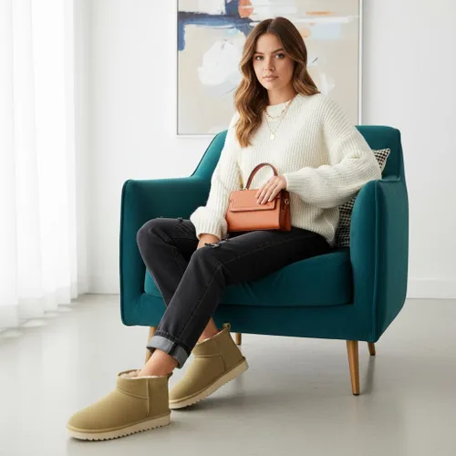 Miniatura 8 de CUSHIONAIRE, Hip 2 - Botas de nieve de gamuza auténtica para mujer, sin cordones, con cómodo forro de piel de oveja sintética + espuma viscoelástica