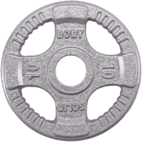 Miniatura 5 de Body-Solid Juego de discos olímpicos de hierro fundido con diseño de agarre cuádruple, pesas libres, placas de mancuernas, agujero estándar de 2