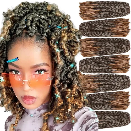 Miniatura 42 de Xtrend - Cabello trenzado de ganchillo con rizos de resorte, color rojo cobrizo, 12 pulgadas, para rizos de mariposa de imitación, extensiones