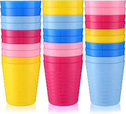 Miniatura 12 de Eccliy 36 vasos para niños a granel, vasos de plástico de 8 onzas, irrompibles, reutilizables, apilables, 6 vasos de colores surtidos para niños