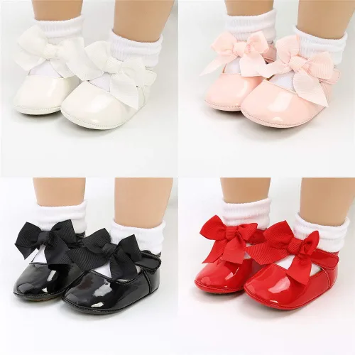 Miniatura 3 de Meckior - Zapatos bajos y livianos para bebés estilo Mary Jane con suela suave y lazo decorativo para vestidos de princesa o bodas para niñas que