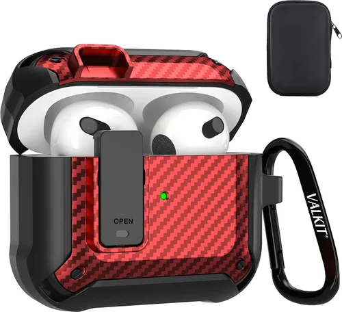 Miniatura 13 de Valkit Funda para Airpods para hombres con cerradura, funda de cuerpo completo con llavero para AirPods de Apple a prueba de golpes, funda