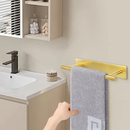 Miniatura 8 de NearMoon Toallero Autoadhesivo/Anillo de Toalla de Mano, Barra de Toalla de Mano de Acero Inoxidable Resistente al Óxido, Se Pega en la Pared - Oro