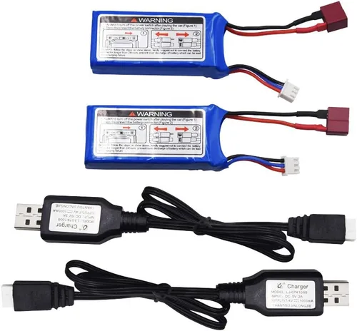Miniatura 4 de Blomiky Paquete de 2 baterías recargables de 7.4 V 1500 mAh 40C Lipo 11.1 Wh enchufe T y cable USB adecuado para 9005E 300E 302E 9155 9156 y WLtoys