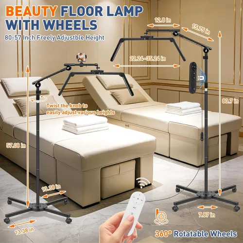 Miniatura 7 de KIRKAS Luz de media luna para extensiones de pestañas, tatuadores, luz LED de tecnología de pestañas mejorada con base rodante de 4 ruedas, lámpara