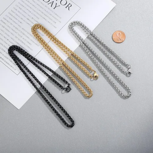 Miniatura 3 de Garysiom 3 collares de cadena para hombres, cadenas de trigo de acero inoxidable de 0.157in, oro negro y plata para hombres y niños, regalo
