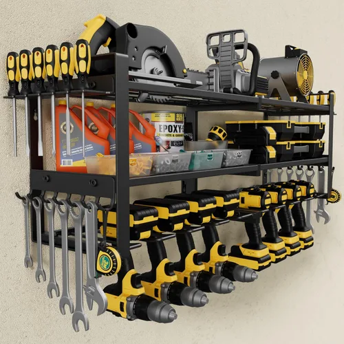 Miniatura 10 de Jusgym Organizador de herramientas eléctricas para montaje en pared, estante de almacenamiento de herramientas de garaje de 450 libras con 8