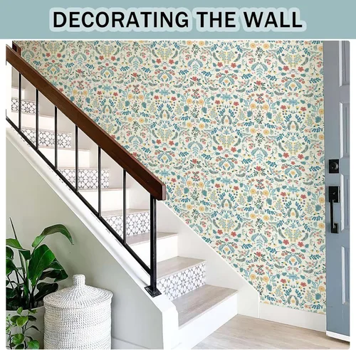 Miniatura 4 de JiffDiff Papel tapiz floral de flores silvestres para despegar y pegar, papel de contacto de flores y hojas, papel de pared bohemio, extraíble