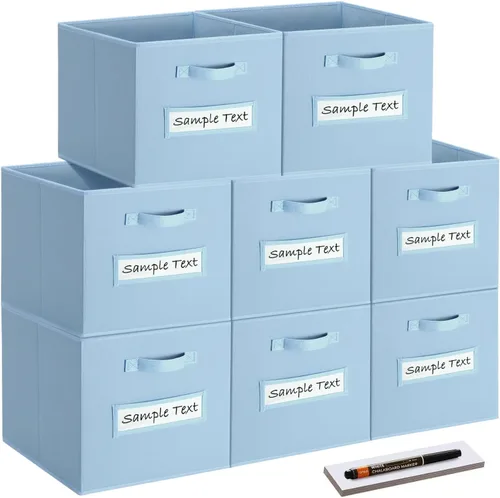 Miniatura 25 de Cubos de almacenamiento de tela (juego de 8) cubos de almacenamiento de 11 pulgadas, cubos de almacenamiento con 8 etiquetas, tarjetas de ventana