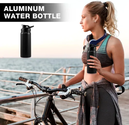 Miniatura 6 de 10 botellas de agua de aluminio de 17 onzas reutilizables con tapa a presión para bicicleta, botella de agua de metal, ligera, portátil, a prueba