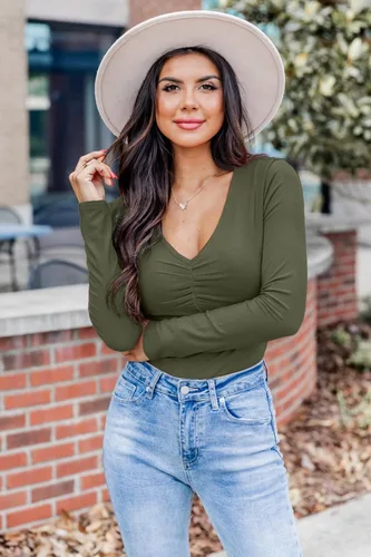 Miniatura 5 de VICHYIE Ropa de otoño para mujer, cuello en V, manga larga, acanalada, ajustada, ajustada