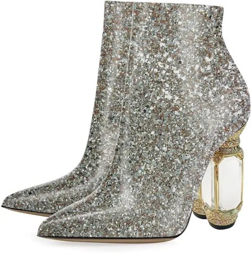 Miniatura 12 de FSJ Botas de tacón alto con punta puntiaguda para mujer, con tacón alto, con cremallera lateral brillante, estilo casual, para uso diario, zapatos