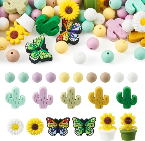 Miniatura 17 de Craftdady 20 cuentas de números de silicona de 0.531 in, números blancos y negros, 0-9, cuentas focales redondas para bolígrafos, manualidades