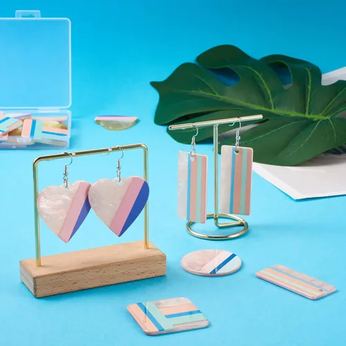 Miniatura 5 de Mega Pet 32 dijes de resina impresos en 3D de 2 tonos geométricos planos de resina epoxi, forma cuadrada, forma rectangular, para hacer aretes