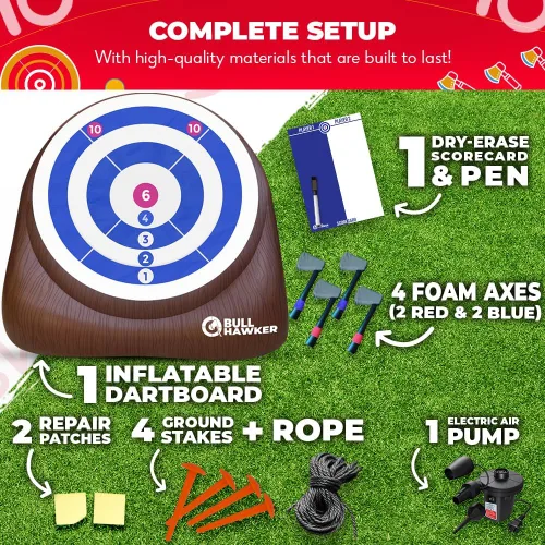 Miniatura 5 de Swooc Games - Bull Hawker Dardos de hacha gigante con más de 15 juegos Juego de lanzamiento de hachas para patio trasero con bomba de aire