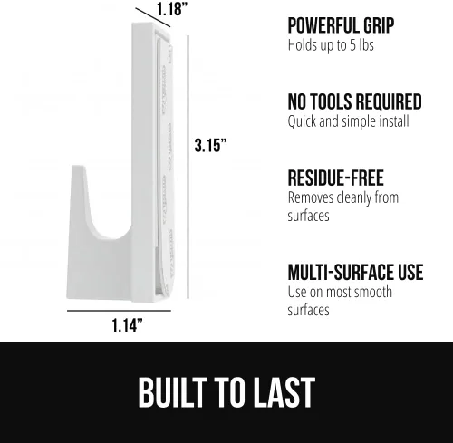 Miniatura 2 de GORILLA GRIP Ganchos de pared reutilizables resistentes para colgar, fácil de instalar, se pegan en el gancho adhesivo extraíble, sin daños