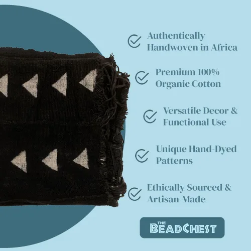 Miniatura 5 de The Bead Chest Tela de barro Bogolan Mali color negro ébano – Tejido africano hecho a mano de África Occidental – 40 x 64 pulgadas – Ideal