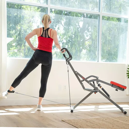 Miniatura 7 de Sunny Health & Fitness Row-N-Ride PRO, máquina de sentadillas completa para todo el cuerpo con banda de resistencia opcional, fácil de instalar