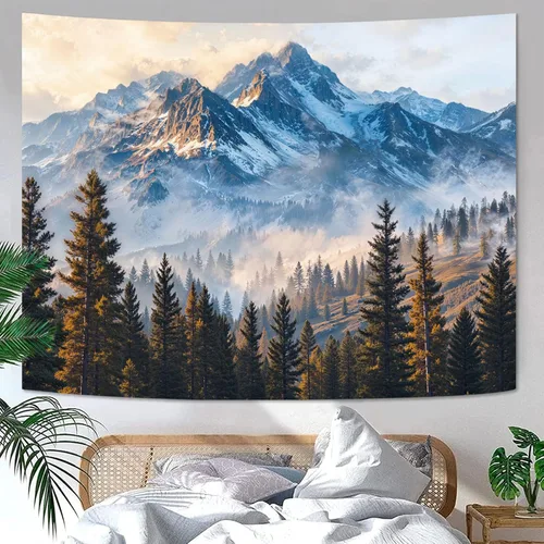 Miniatura 37 de Zussun Tapiz de Bosque Natural de Montaña Tapiz Verde de Pino Luz Solar Selva para Dormitorio Estético Planta Paisaje de Montaña Tapices Pequeños