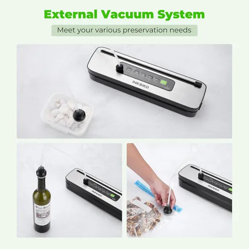 Miniatura 8 de Máquina selladora al vacío, INKBIRD potente de 130W de alta potencia con modos de 6 alimentos líquidos/húmedos/secos, sistema compacto de Negro