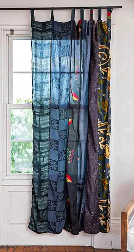 Miniatura 6 de EthinicCraftHub® - Cortina india de seda Sari con diseño de retazos estilo gitano bohemio hippy bohemio para colgar en la pared