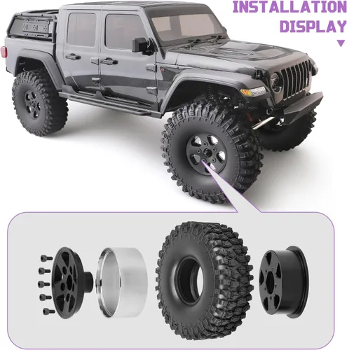 Miniatura 6 de Paquete de 4 ruedas y neumáticos Beadlock de 1.9 pulgadas para Traxxas TRX4 SCX10 Gen 8 1/10 Escala RC Crawler Car Truck (llantas negras)