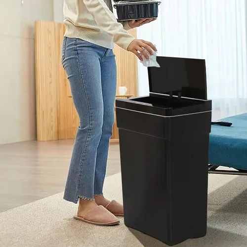 Miniatura 2 de Bote de basura automático de 13 galones con tapa de detección de movimiento, cubo de basura rectangular de alta capacidad sin contacto con tapa
