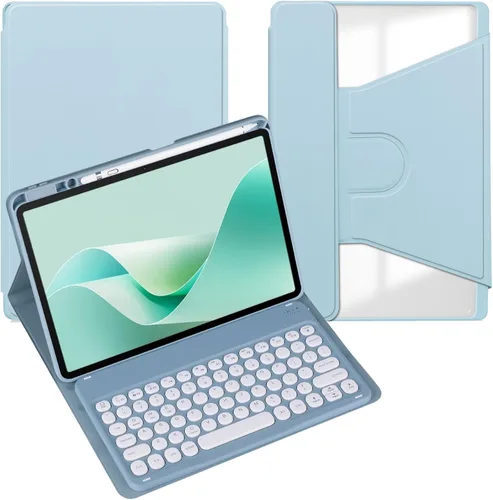 Miniatura 22 de Funda para tableta Samsung Galaxy Tab A8 de 10.5 pulgadas, teclado redondo inalámbrico desmontable Bluetooth, cubierta trasera transparente