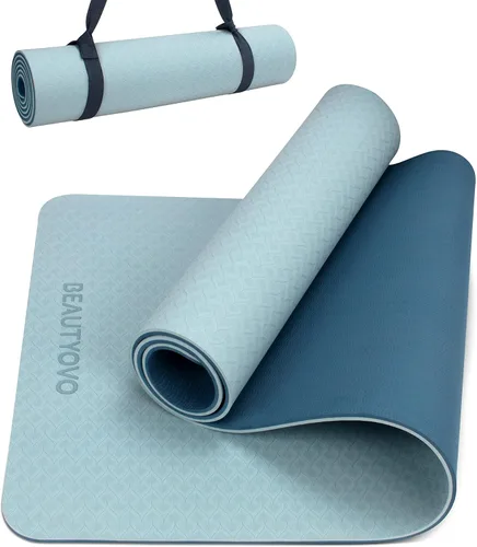 Miniatura 11 de Tapete de yoga con correa, 1/3 pulgadas extra gruesa, de doble cara, antideslizante, tapetes profesionales de TPE para mujeres y hombres, tapete