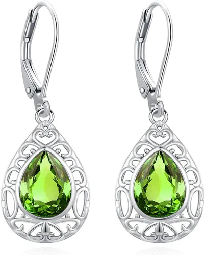 Miniatura 269 de Aretes colgantes de plata de ley con diseño de árbol de la vida, flor, abeja, animales, gato, colibrí, piedra lunar, turquesa, aretes con cierre