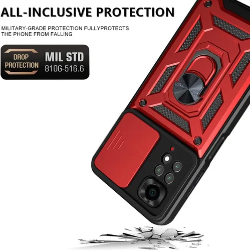 Miniatura 2 de CCSmall Funda para Xiaomi Redmi Note 11 4G (no 5G) con cubierta de cámara deslizante, funda de protección de grado militar resistente con soporte