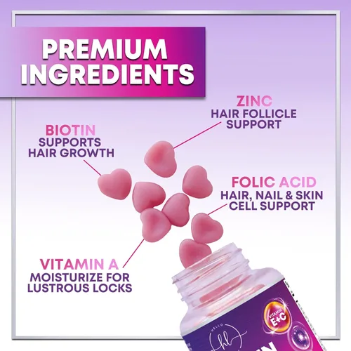 Miniatura 5 de Gomitas de vitaminas para el cabello con biotina, 5000 mcg por porción, apoyo al crecimiento del cabello con vitaminas E y C para un cabello más