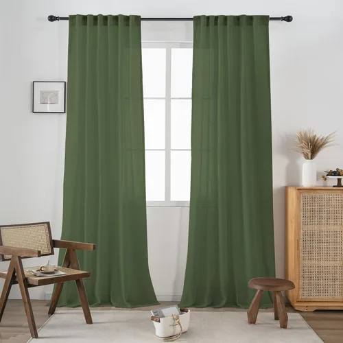 Miniatura 27 de Cortinas de lino transparente color crema de 96 pulgadas de largo para sala de estar, 2 paneles con bolsillo con pestaña trasera, suaves, naturales