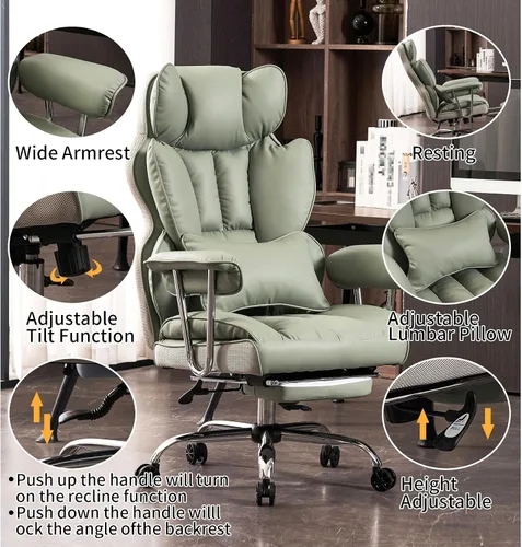 Miniatura 3 de Efomao Silla de Oficina Grande y Alta 400lbs - Sillas de Oficina Ejecutivas con Reposapiés, Silla de Computadora de Cuero PU Resistente