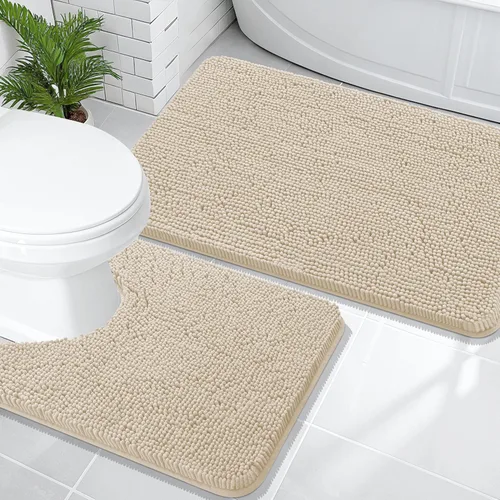 Miniatura 170 de OLANLY Juego de alfombras de baño de 2 piezas, alfombras de baño de chenilla suave y absorbente y alfombra de contorno en forma de U para inodoro