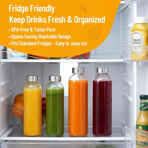 Miniatura 4 de Luxfuel Botellas de vidrio transparente de 24 onzas con tapas, botellas de agua de vidrio reutilizables con tapa de acero inoxidable para jugos
