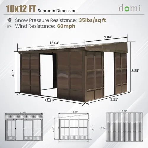 Miniatura 98 de Domi - Solárium de pared montado de 10 x 14 pies, solárium de pared con techo inclinado de policarbonato de aluminio, casa de pantalla de PC