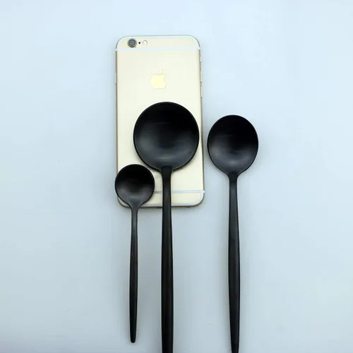 Miniatura 5 de JASHII Juego de 6 cucharas de acero inoxidable 304 negro mate con mango largo, juego de vajilla moderna para el hogar, cocina, regalo de fiesta