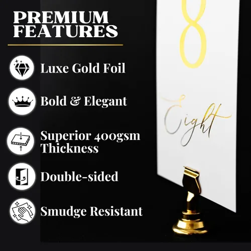 Miniatura 2 de Números de mesa del 1 al 30 Elegantes tarjetas de números de aluminio negro, de doble cara, resistentes de 4 x 6 pulgadas con cabeza y mesa