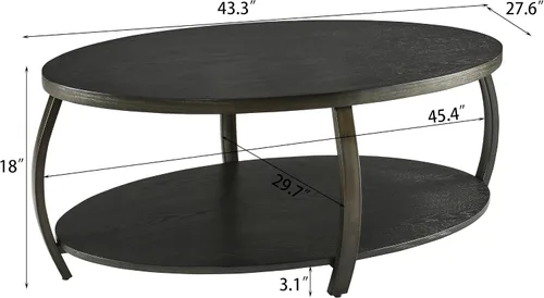 Miniatura 2 de KFZ2439DK - Mesa auxiliar ovalada con estante de almacenamiento, mesa de té de centro industrial con patas de metal, mesa de sofá lateral de granja