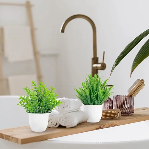 Miniatura 9 de Miracliy Paquete de 6 mini plantas falsas de eucalipto artificiales para el hogar, oficina, granja, baño, decoración de estantes para interiores