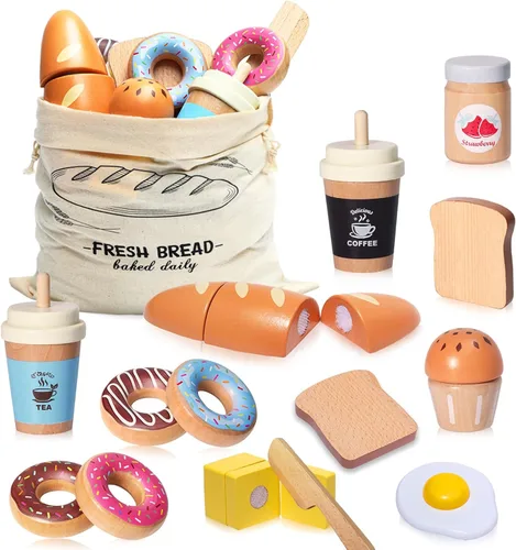 Juguetes de Comida de Conjunto de Juego de Panadería de Madera, Conjunto de Horneado de Comida de Juego de Simulación para Niños, Accesorios de